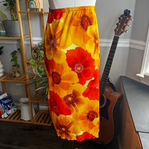 Vintage Y2K Orange & Yellow Poppy Floral Skirt Size XL - Picture 3 of 4